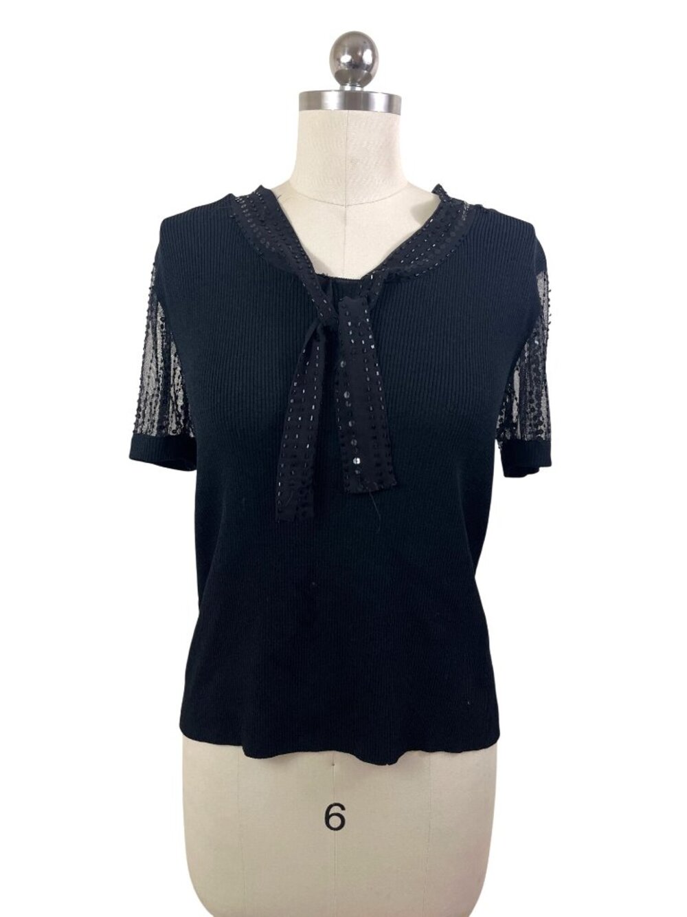 Cable & Gauge Y2K Romantic Whimsigoth Knit Top Womens Medium Black Beaded Scarf